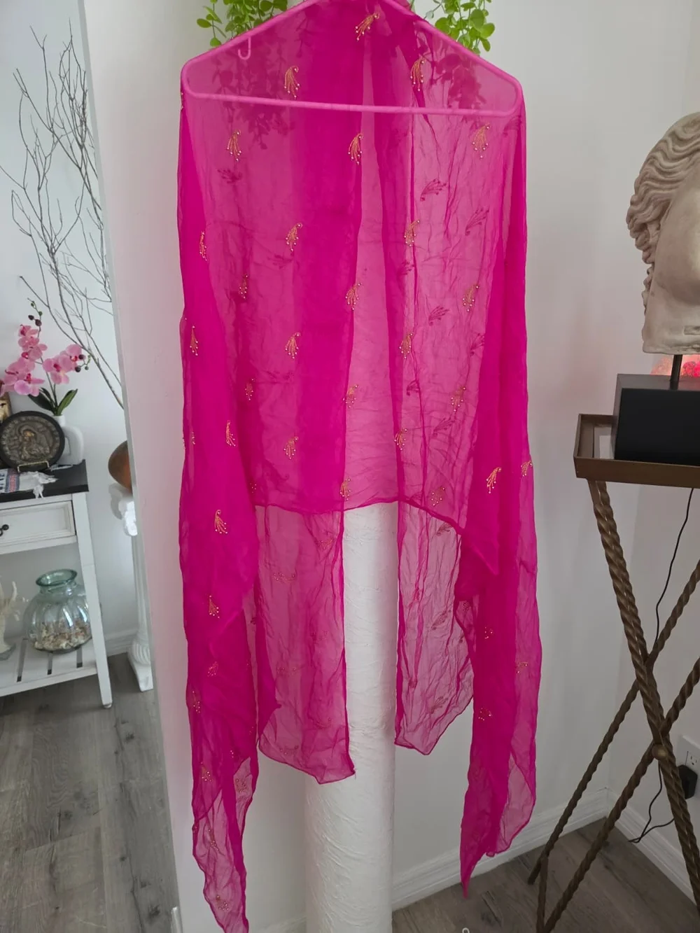 Pink Sheer Embellished Scarf - Unbranded. Very Big. Silky